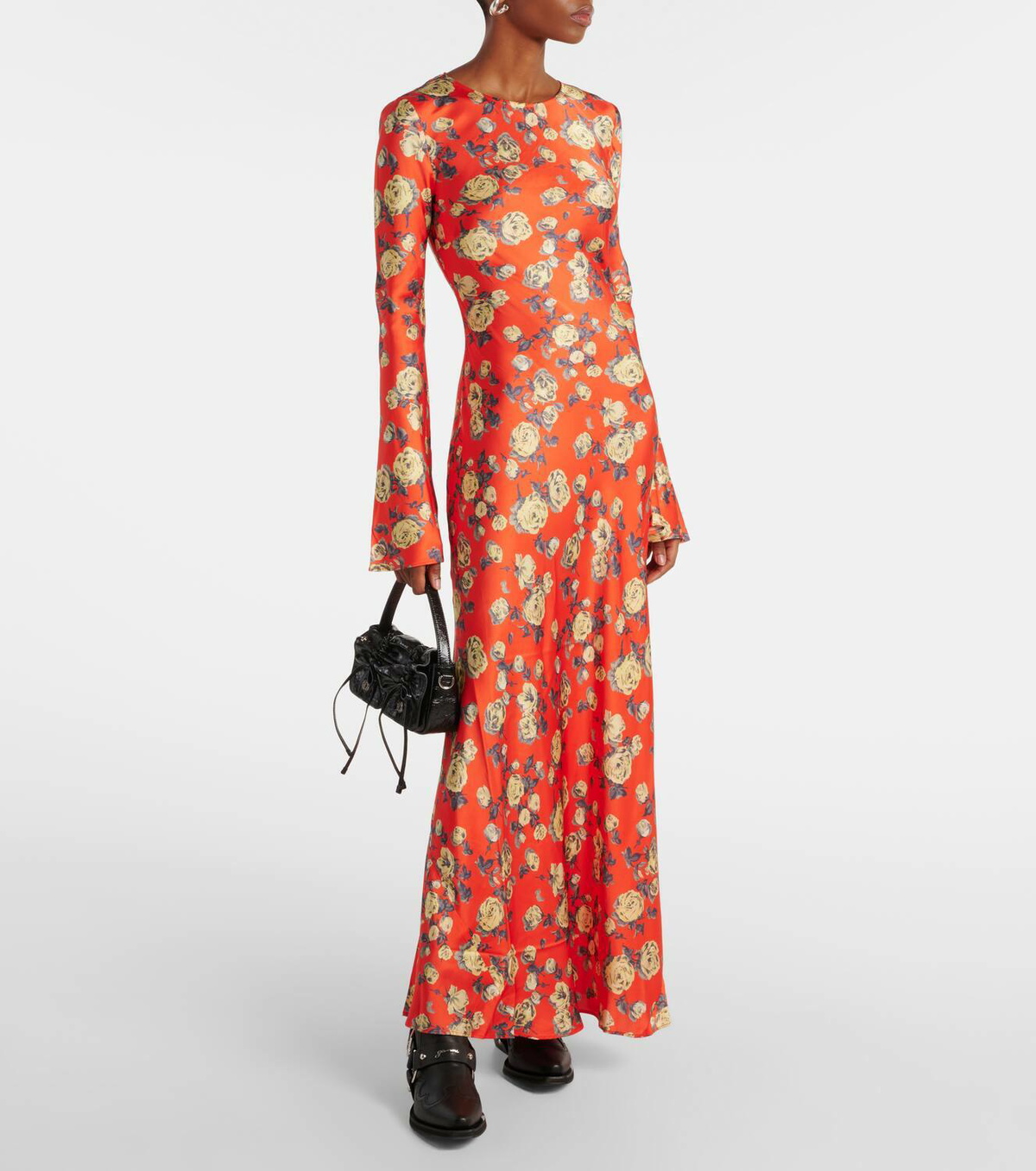 ganni satin maxi dress GANNI Satin Cloque Long Dress