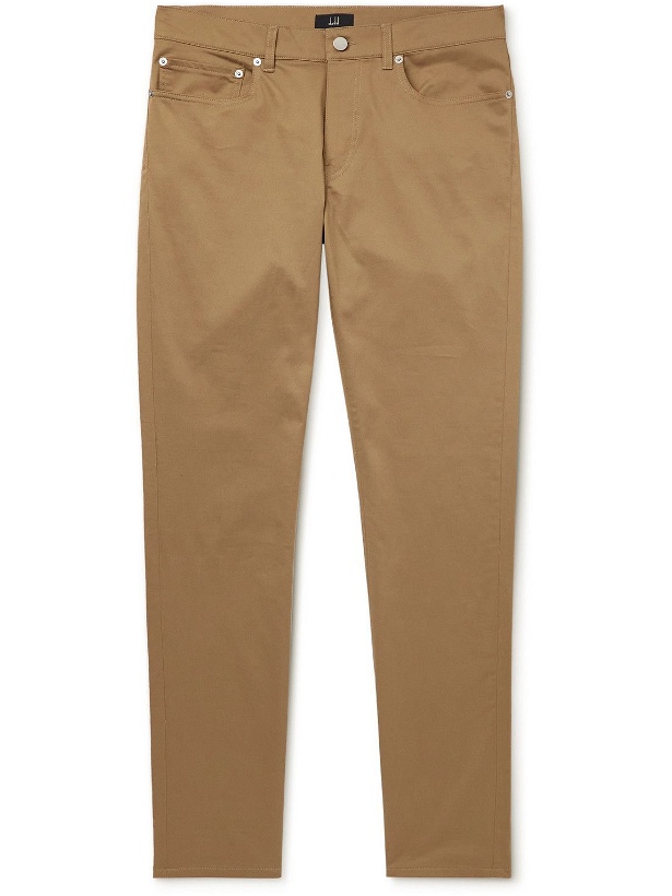 Photo: Dunhill - Straight-Leg Stretch Cotton and Mulberry Silk-Blend Trousers - Brown