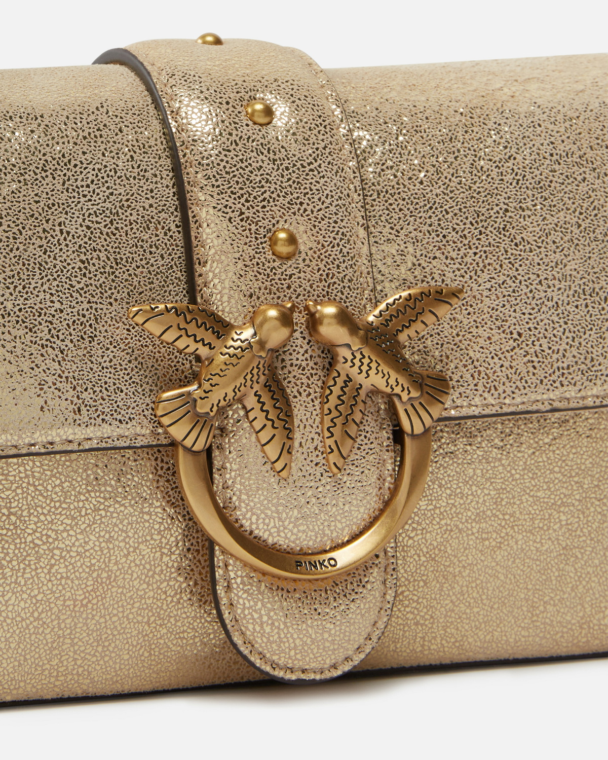Pinko Mini Love Bag Suede Glitter Crossbody Bag Gold/Sand Antique Gold