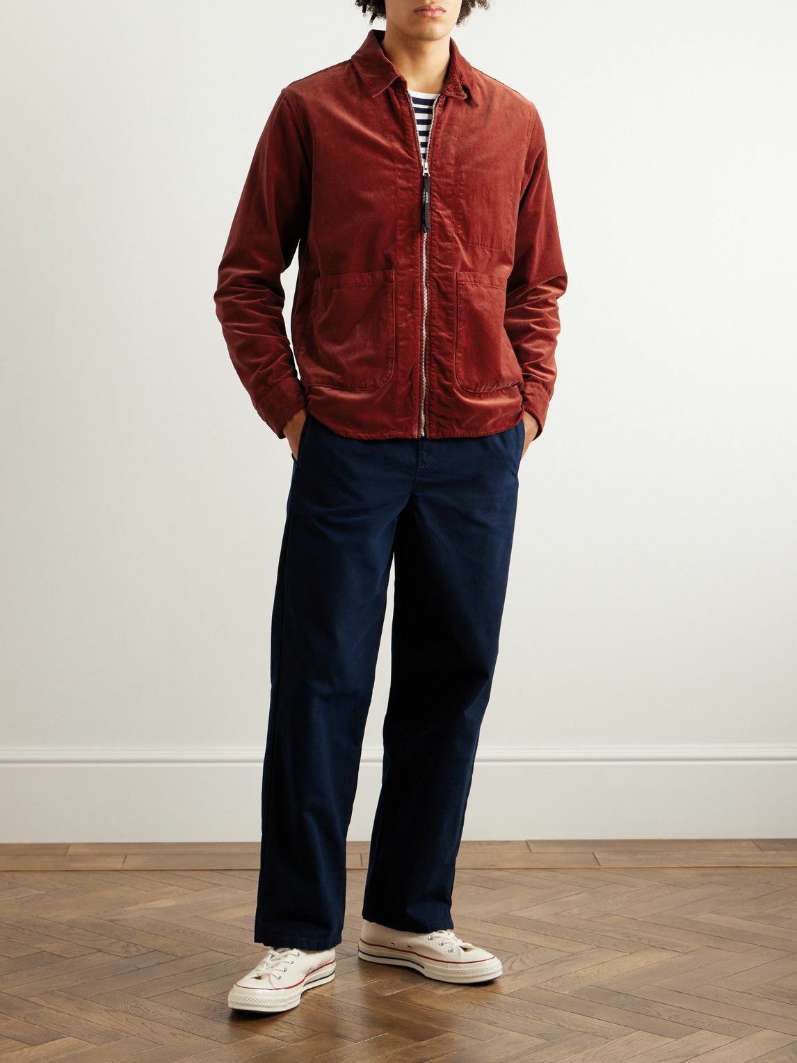 Aspesi - Cotton-Velvet Zip-Up Overshirt - Red Aspesi