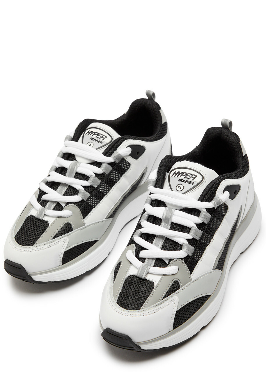 Cleens Hyper Runner Panelled Mesh Sneakers White And Black