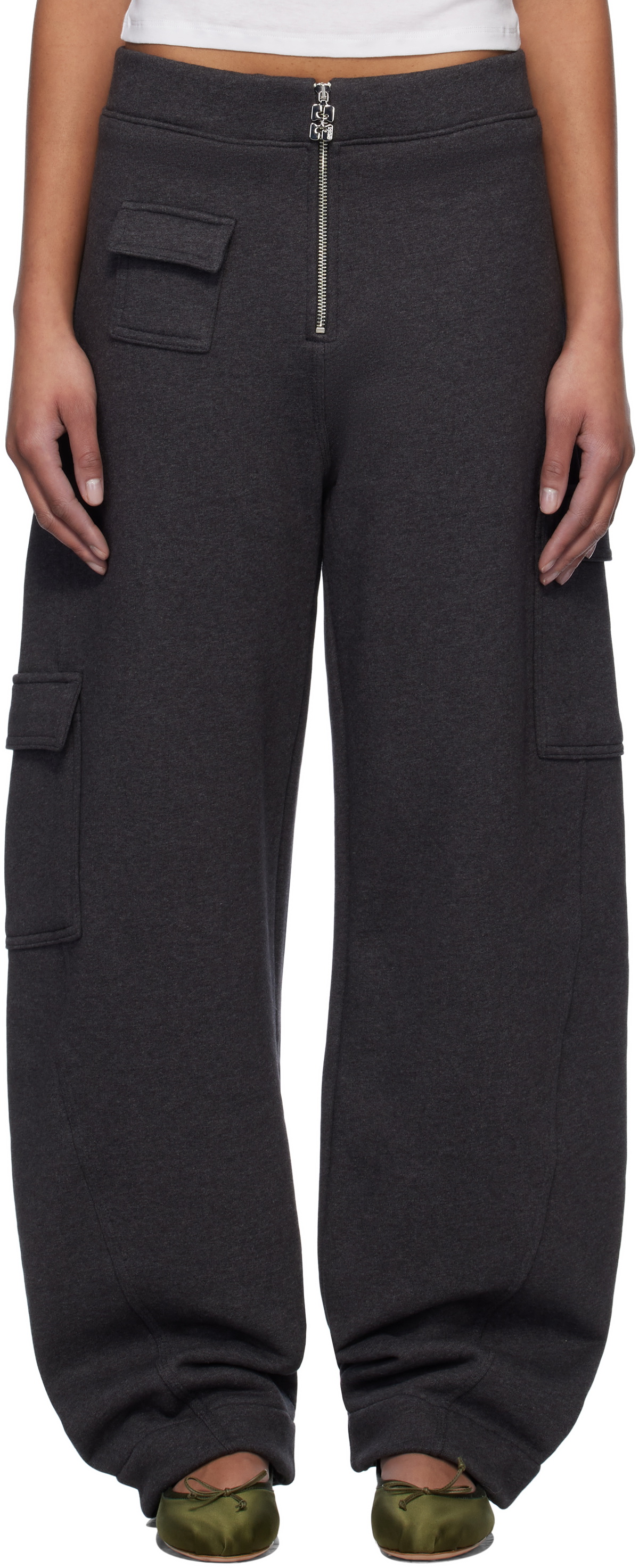 GANNI Gray Heavy Fleece Cargo Lounge Pants