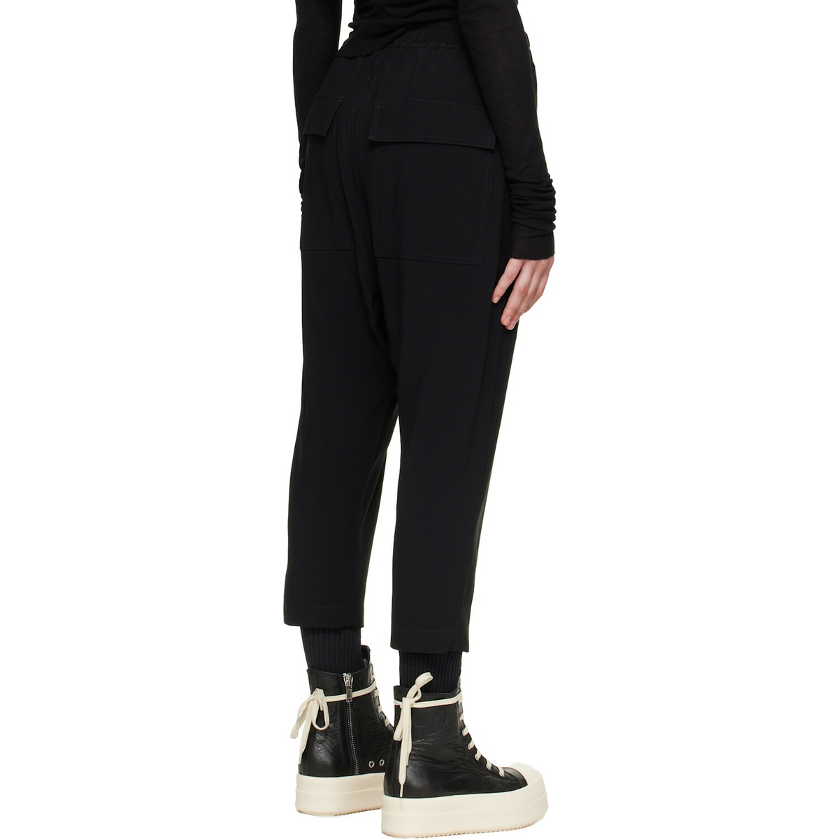Rick Owens Black Drawstring Astaires Cropped Trousers