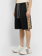 GUCCI - Wide-Leg Logo-Jacquard Webbing-Trimmed Tech-Jersey Drawstring Shorts - Black