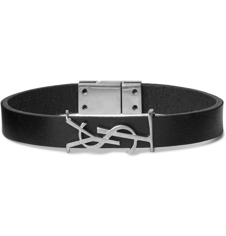 Photo: SAINT LAURENT - Logo-Detailed Silver-Tone and Leather Bracelet - Black