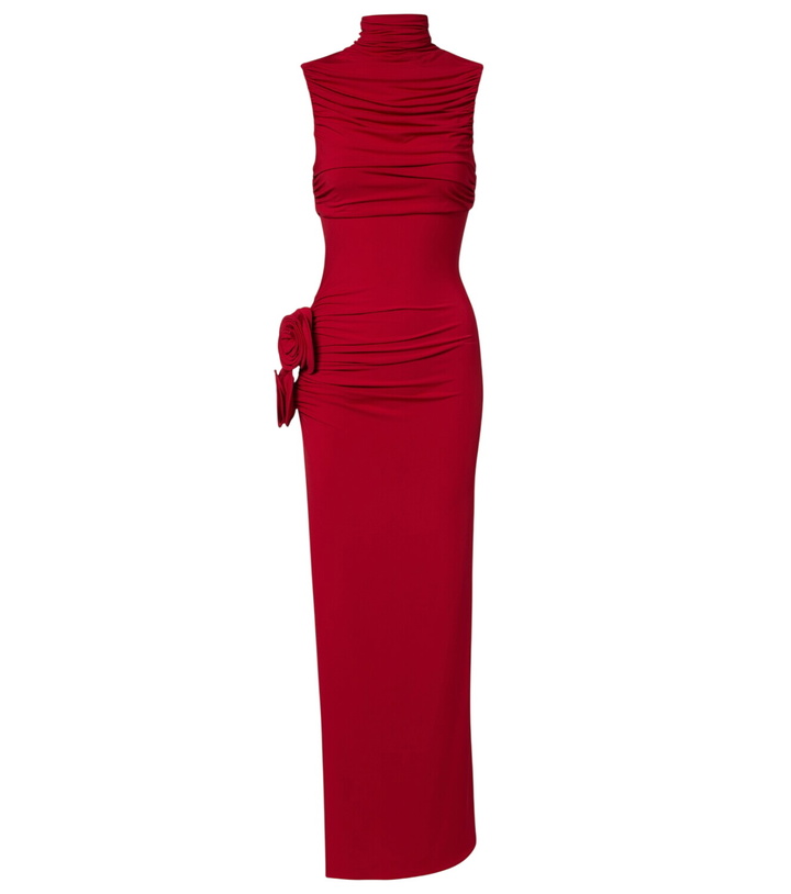Photo: Magda Butrym Floral-appliqué draped gown