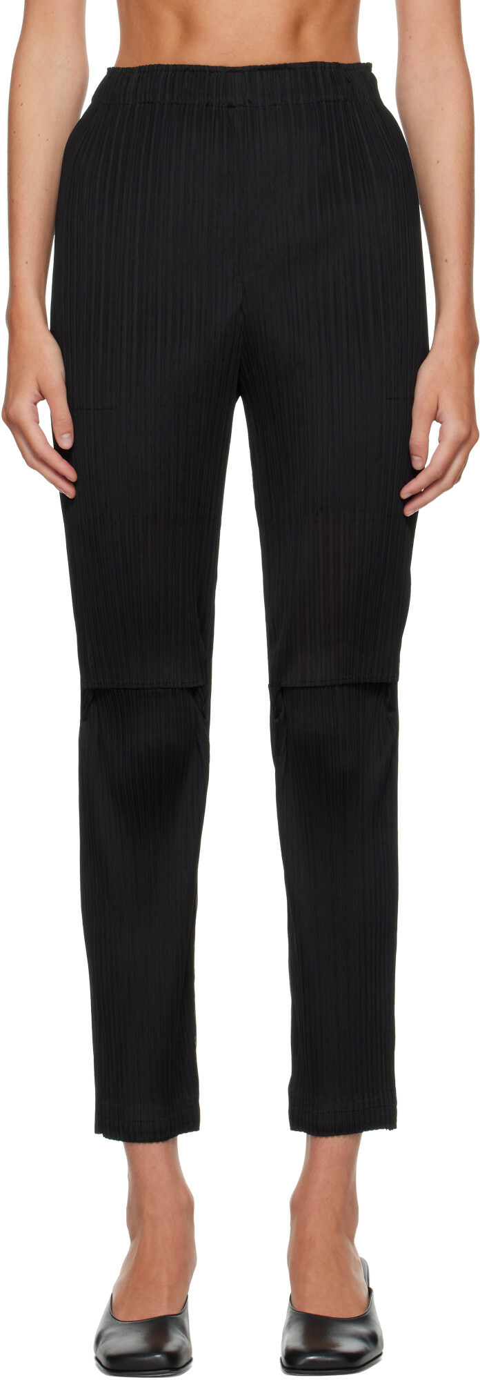 ISSEY MIYAKE Black Sheer Split Pleats Trousers