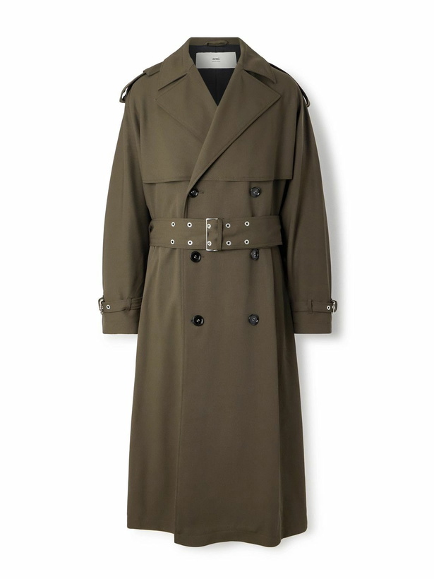 Photo: AMI PARIS - Double-Breasted Belted Virgin Wool-Gabardine Trench Coat - Green