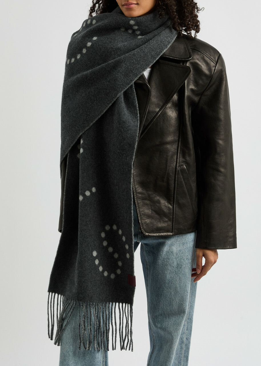 Stella Mccartney Logo-intarsia Reversible Wool Scarf - Grey - One Size