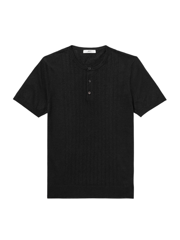 Photo: Mr P. - Pointelle-Knit Linen and Cotton-Blend Henley T-Shirt - Black