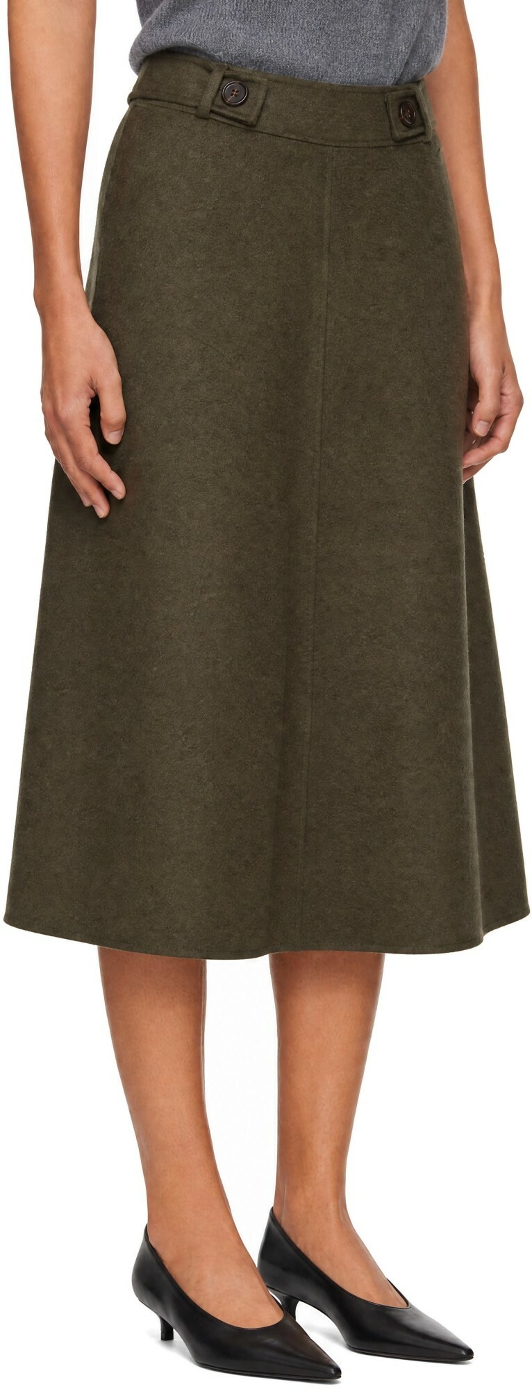 LISA YANG Khaki Doublé Midi Skirt