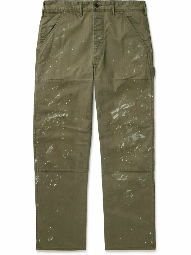 Photo: RRL - Straight-Leg Paint-Splattered Herringbone Cotton-Twill Trousers - Green