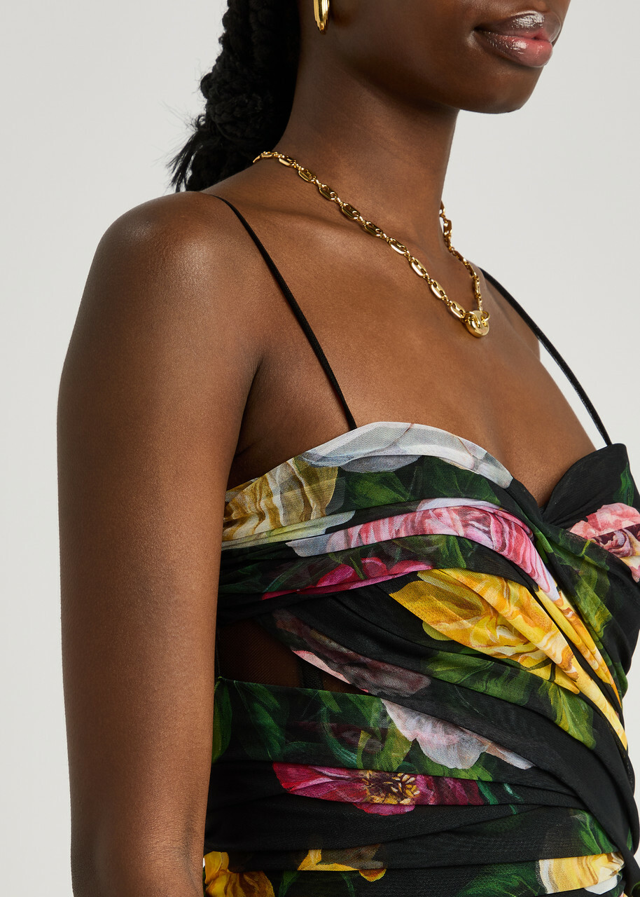 dolce and gabbana floral ruched dress Dolce & Gabbana Floral Ruched Tulle Midi Dress