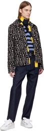 Charles Jeffrey LOVERBOY Yellow & Navy Stripe Skinny Scarf