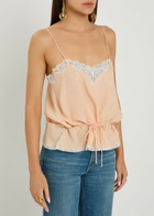 Chloe Floral-jacquard Lace-trim Silk top Light Pink