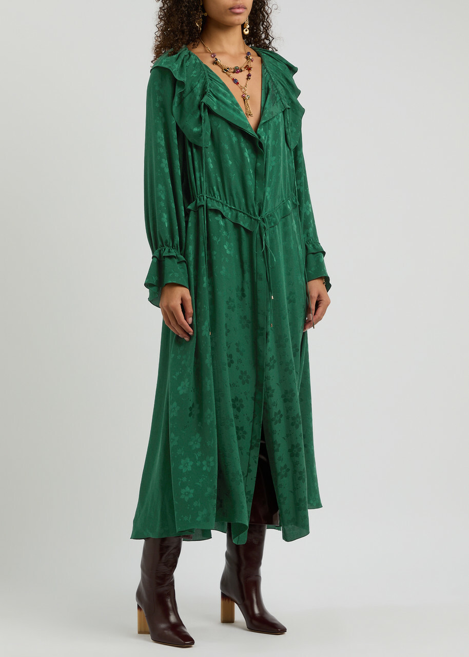 Chloe Floral-jacquard Silk Midi Dress Green Dark Chloe Chloe Floral-jacquard Silk Midi Dress Green Dark Chloe