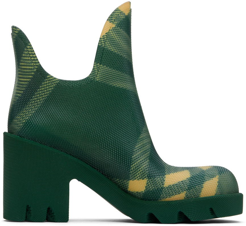 Photo: Burberry Green Check Rubber Marsh Heel Boots
