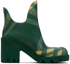 Burberry Green Check Rubber Marsh Heel Boots
