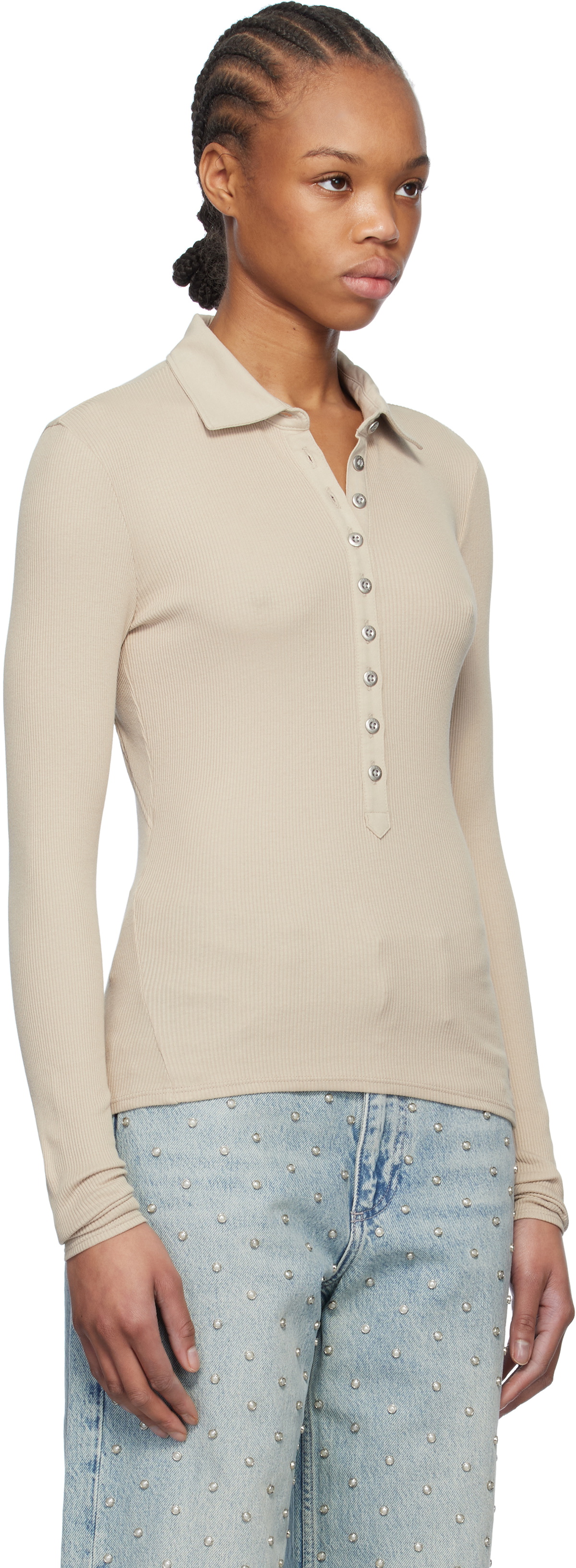 rag & bone Taupe Essential Rib Button Polo Rag and Bone