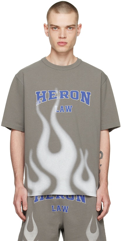 Photo: Heron Preston Gray 'Heron Law Flames' T-Shirt