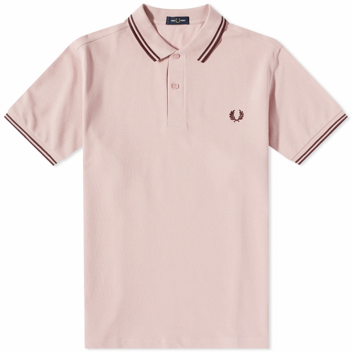 Photo: Fred Perry Authentic Men's Slim Fit Twin Tipped Polo Shirt in Chalky Pink/Oxblood