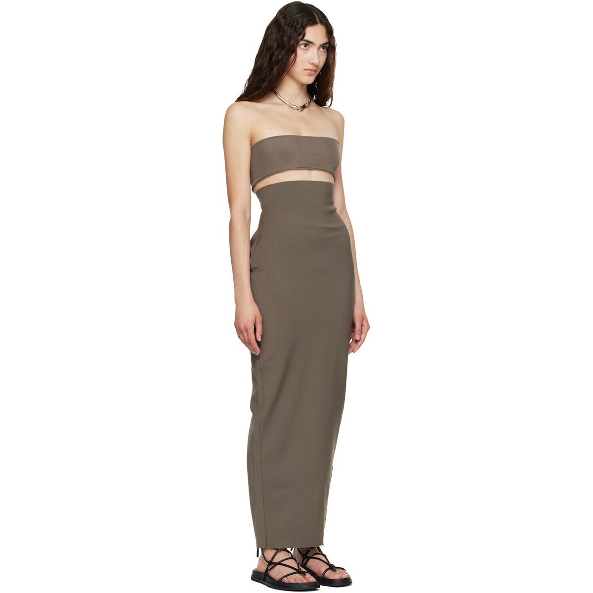 Rick Owens Gray Tower Dirt Pillar Maxi Skirt