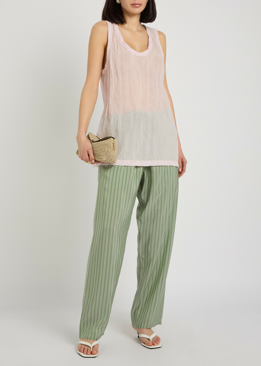 Bode Sylvan Striped Silk Trousers Green