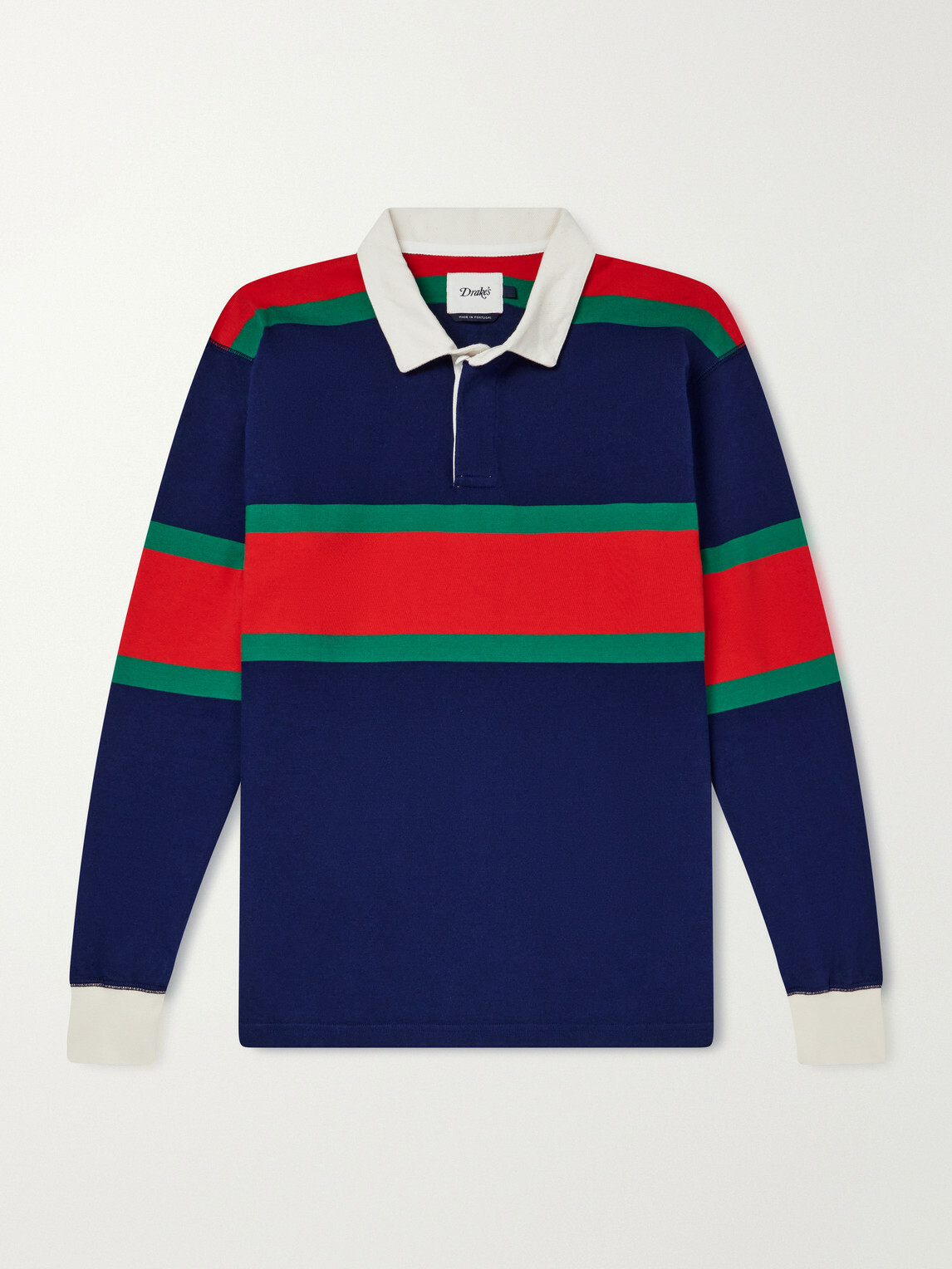 Drake's - Striped Twill-Trimmed Cotton-Jersey Polo Shirt - Blue