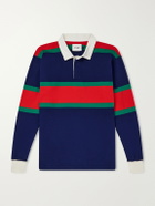 Drake's - Striped Twill-Trimmed Cotton-Jersey Polo Shirt - Blue