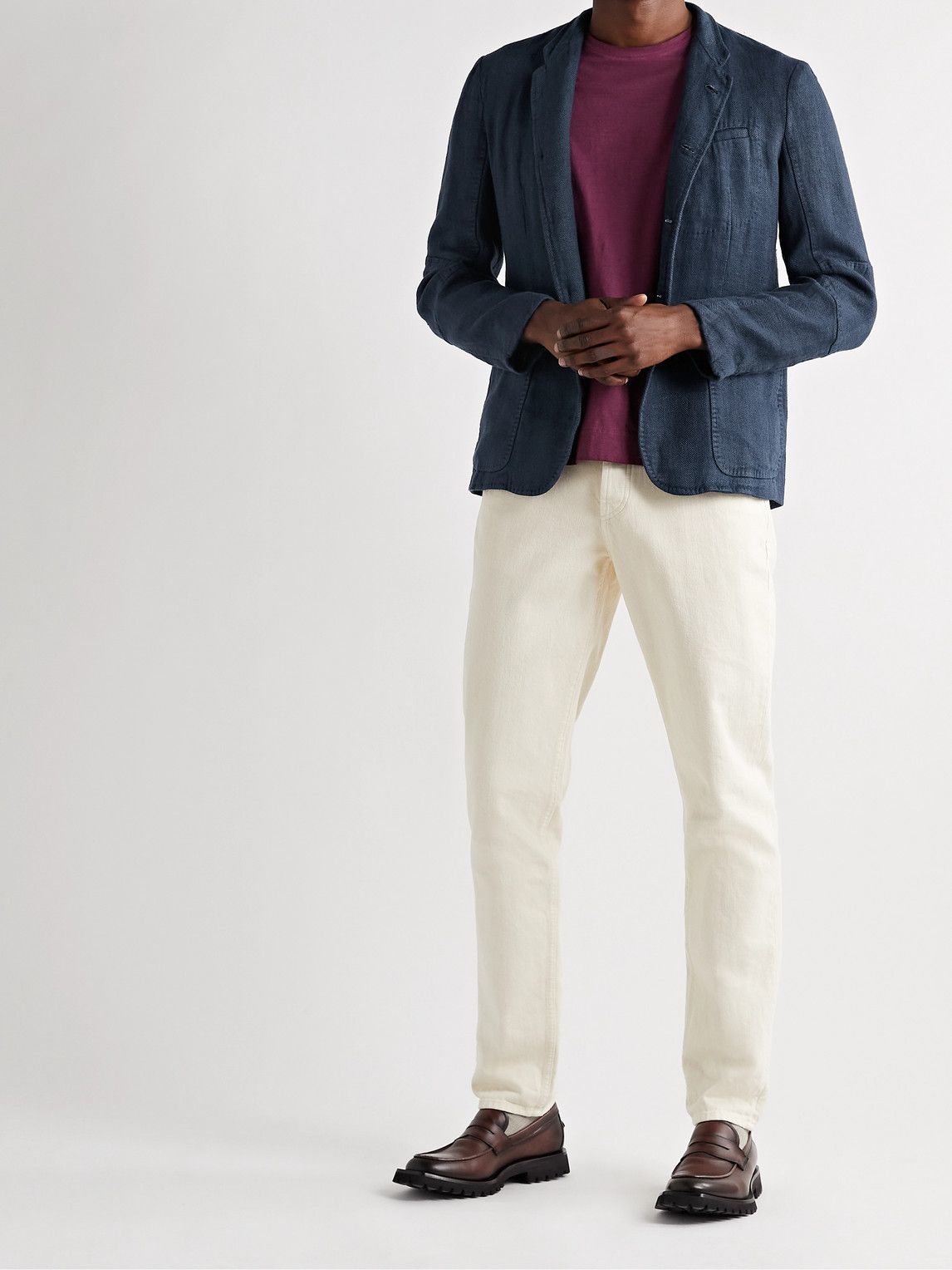 Massimo Alba Gstaad Slim Fit Nehru Collar Herringbone Linen Jacket 