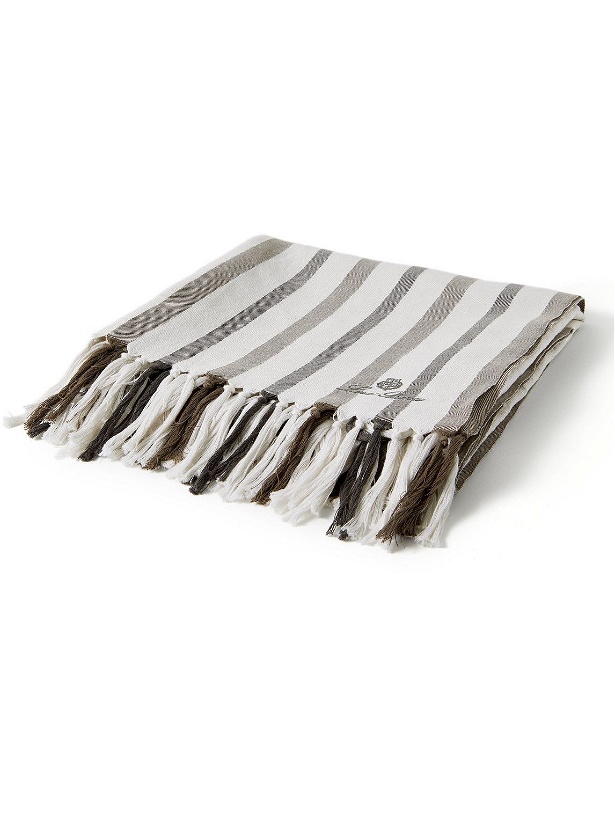 Photo: Loro Piana - Logo-Embroidered Fringed Striped Cotton and Linen-Blend Beach Towel