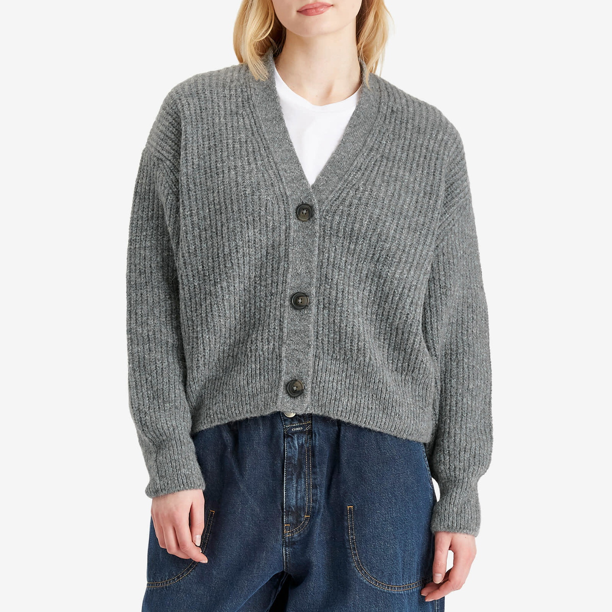 Closed Women's V Neck Cardigan in Grey Heather Melange