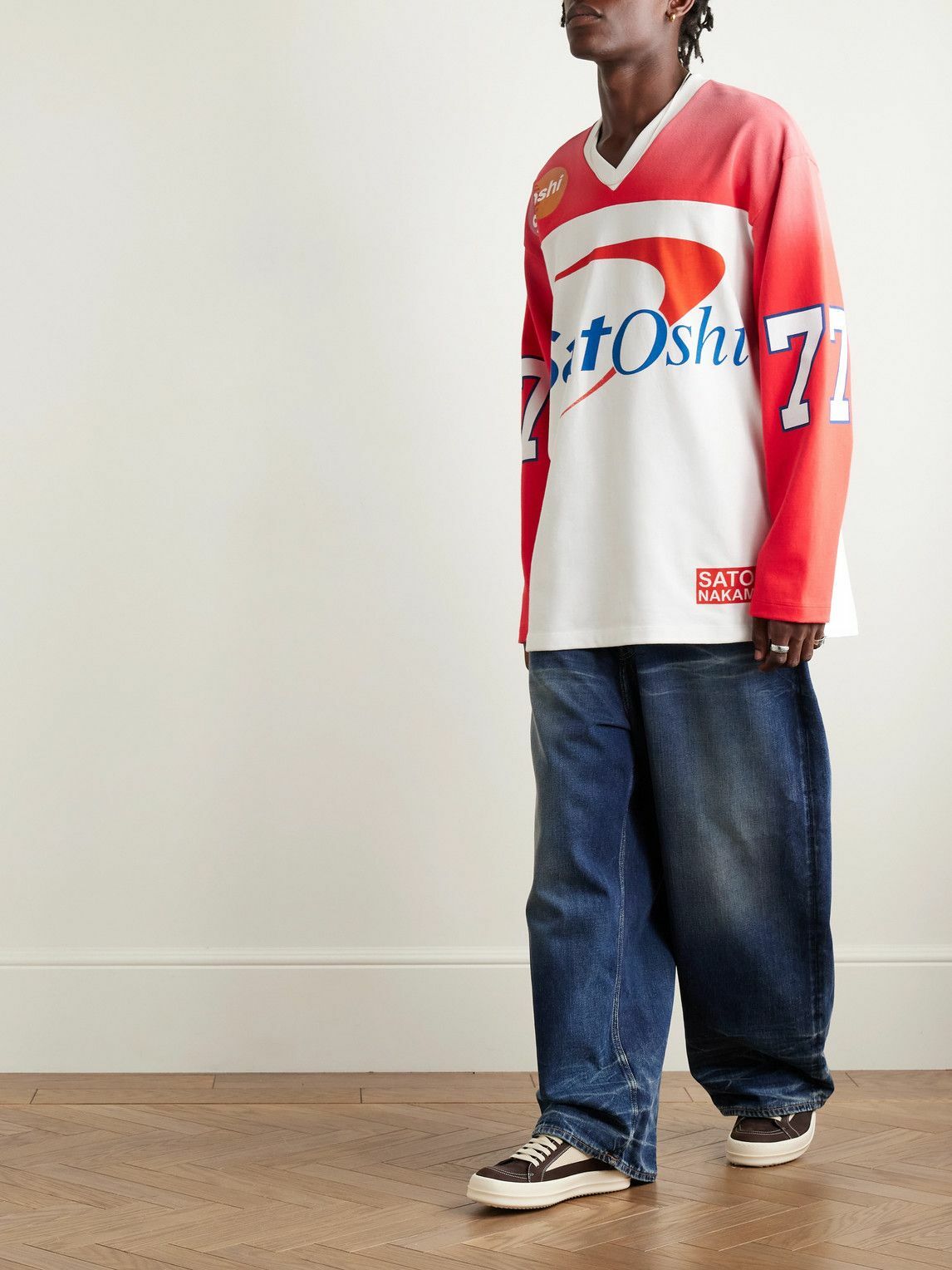 Satoshi Nakamoto - Bank of Satoshi Panelled Logo-Print Cotton-Jersey T-Shirt - Red