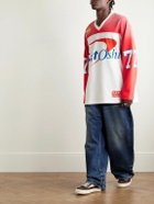 Satoshi Nakamoto - Bank of Satoshi Panelled Logo-Print Cotton-Jersey T-Shirt - Red