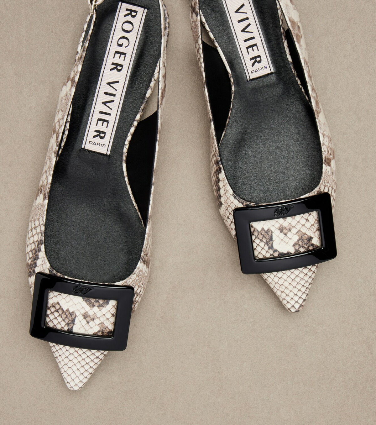 Roger Vivier Gommettine snake-effect leather slingback flats