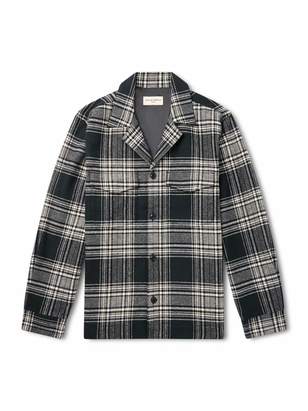 Photo: Officine Générale - Judas Camp-Collar Checked Cotton-Flannel Overshirt - Black