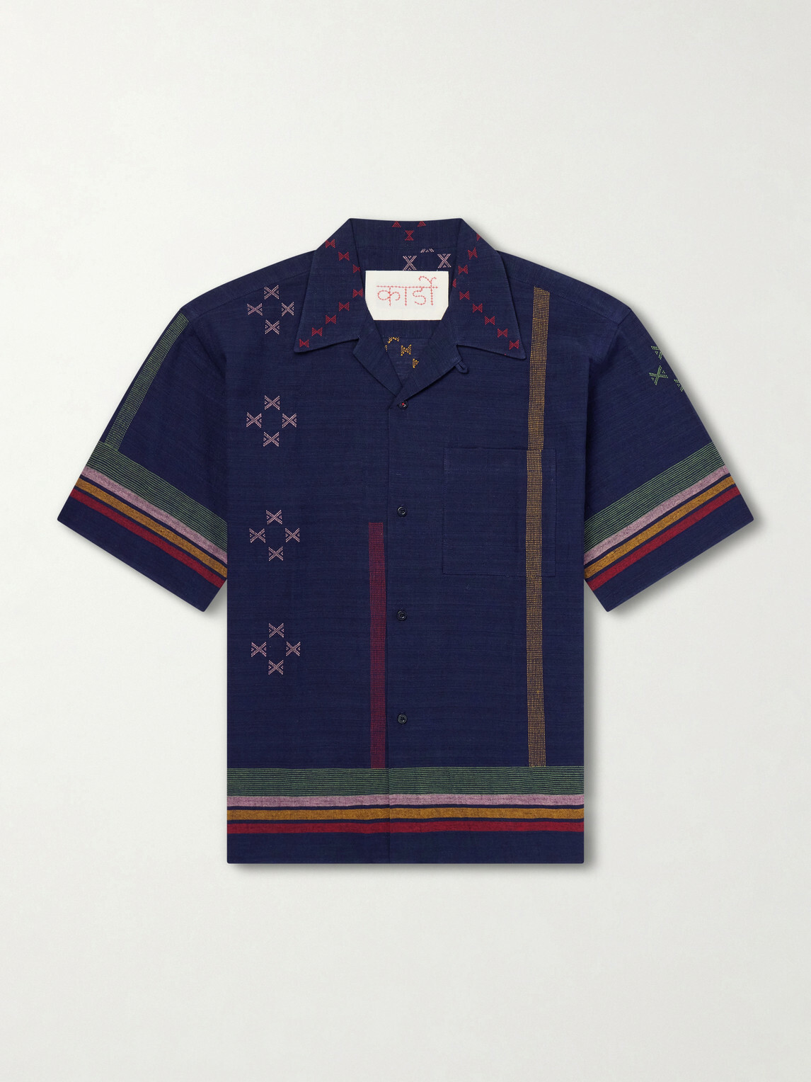 Kardo - Rohit Camp-Collar Striped Cotton Shirt - Blue
