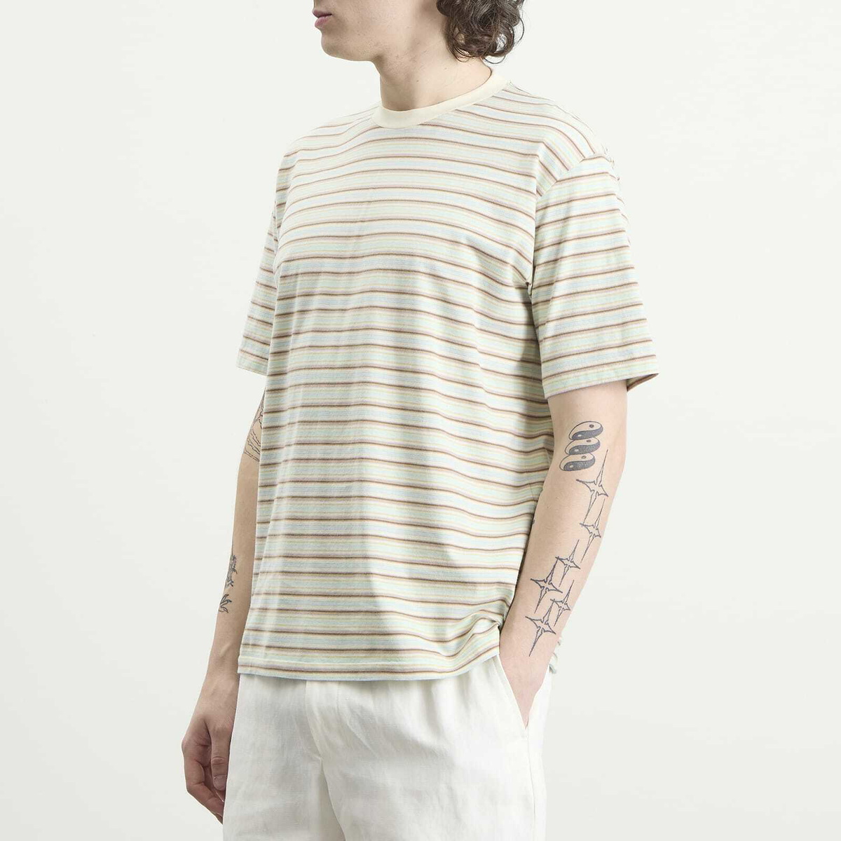Auralee Men's Gradient Stripe Jersey T-Shirt in Fade Mint Stripe