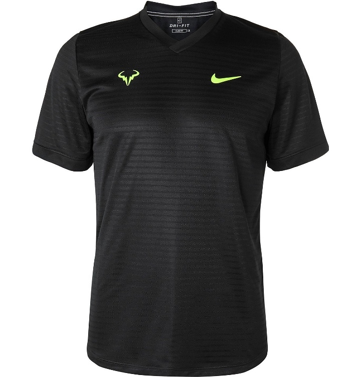 Photo: Nike Tennis - Rafa Challenger Striped Stretch-Jersey Tennis T-Shirt - Black
