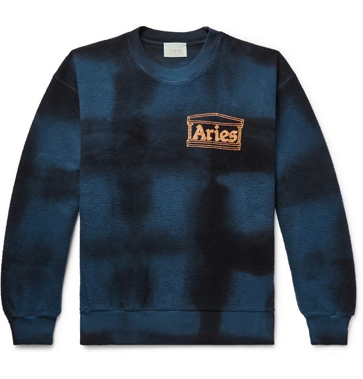 Photo: Aries - Logo-Print Tie-Dyed Cotton-Terry Sweatshirt - Men - Storm blue