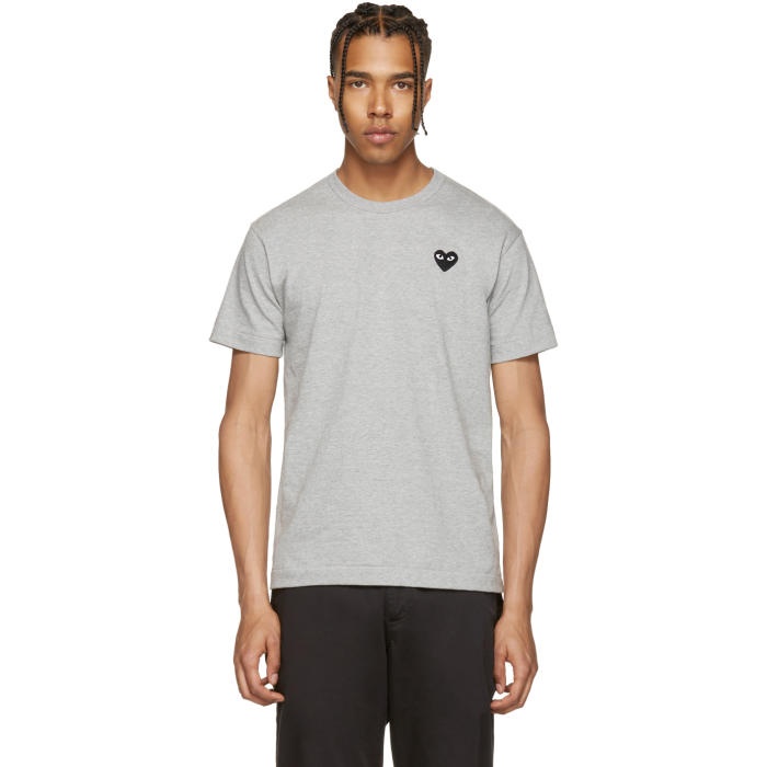 Photo: Comme des GarÃ§ons Play Grey and Black Heart Patch T-Shirt