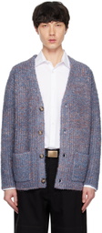 International Gallery BEAMS Blue Shaggy Knit V-Neck Cardigan
