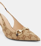 Gucci Horsebit GG canvas slingback pumps