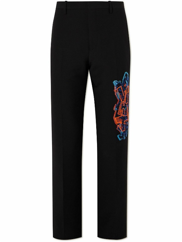 Photo: Off-White - Graf Coupe' Slim-Fit Embroidered Wool-Blend Suit Trousers - Black