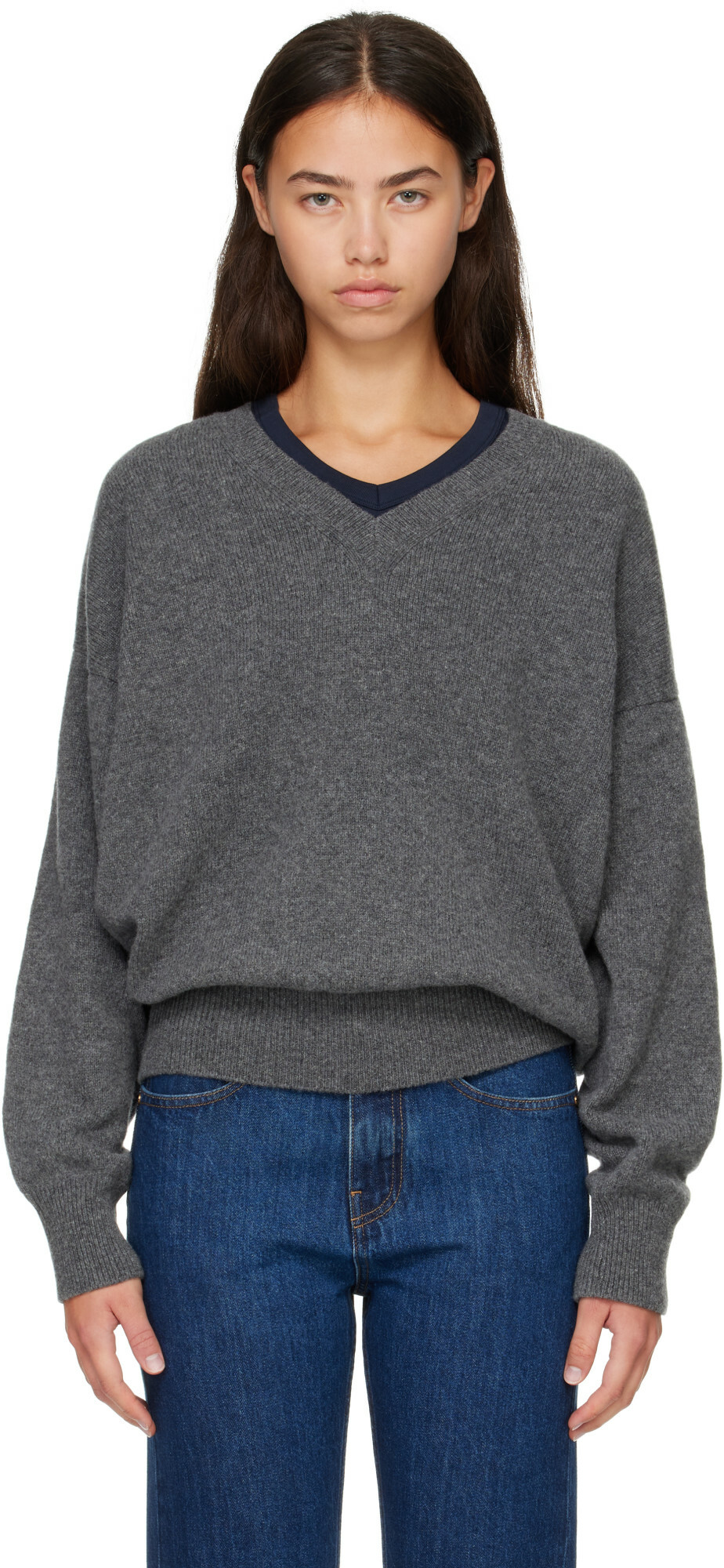 &Daughter Gray Innes Slouch V-Neck Sweater