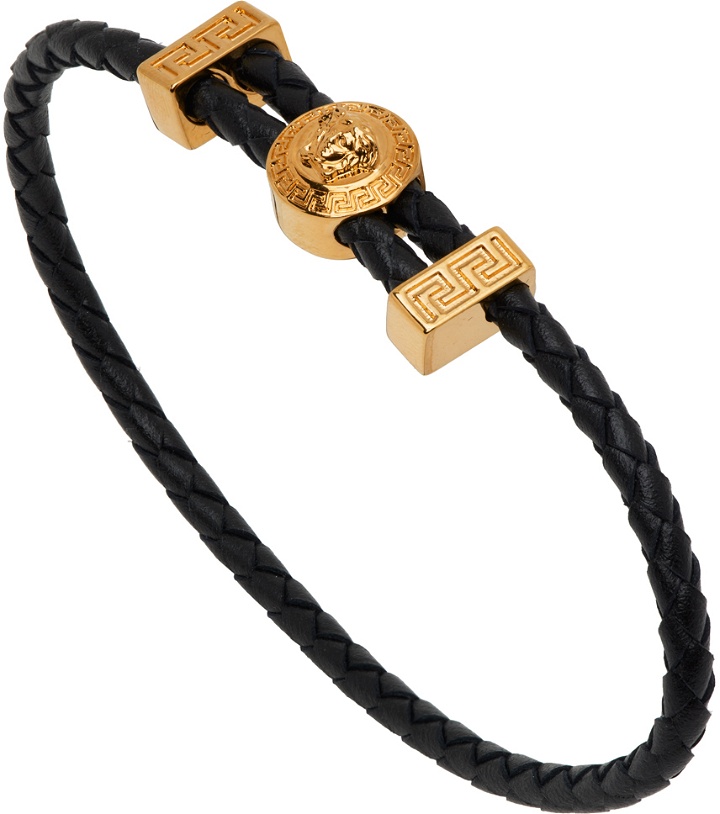 Photo: Versace Black & Gold Leather Bracelet