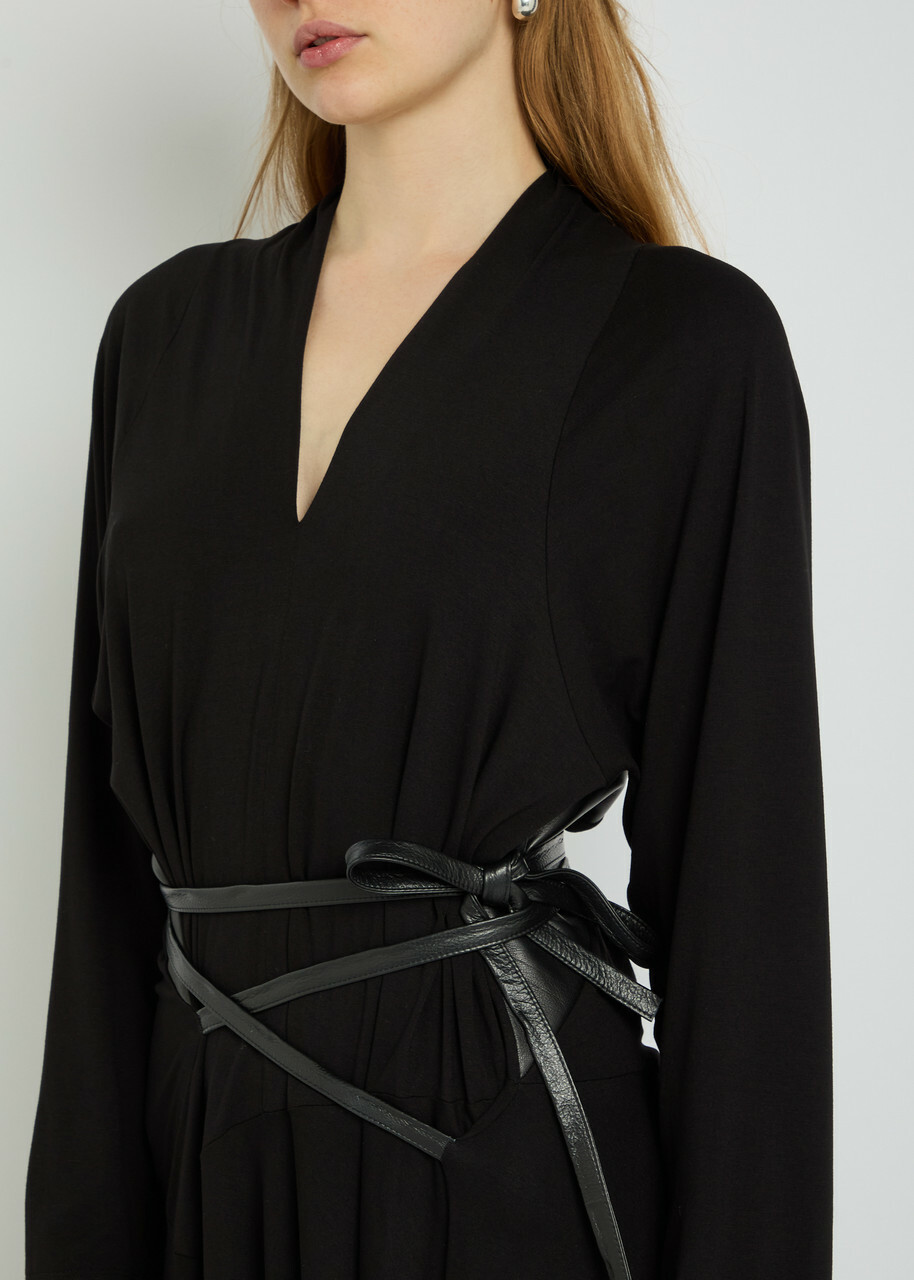Aaron Esh Belted Jersey Midi Dress Black