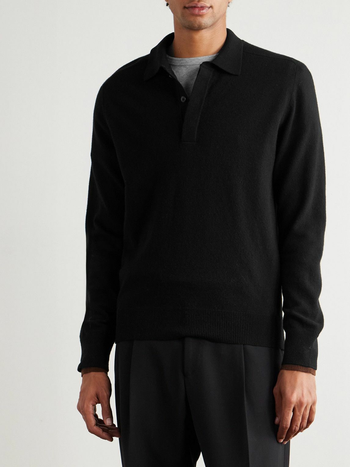 Altea - Wool and Cashmere-Blend Polo Shirt - Black