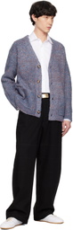 International Gallery BEAMS Blue Shaggy Knit V-Neck Cardigan