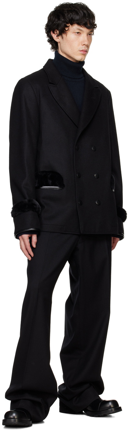 Random Identities Black Wool & Faux-Fur Peacoat